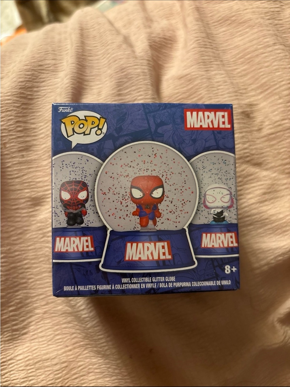 Funko Marvel Spider-Man Blue Box with Red Glitter Globe Art